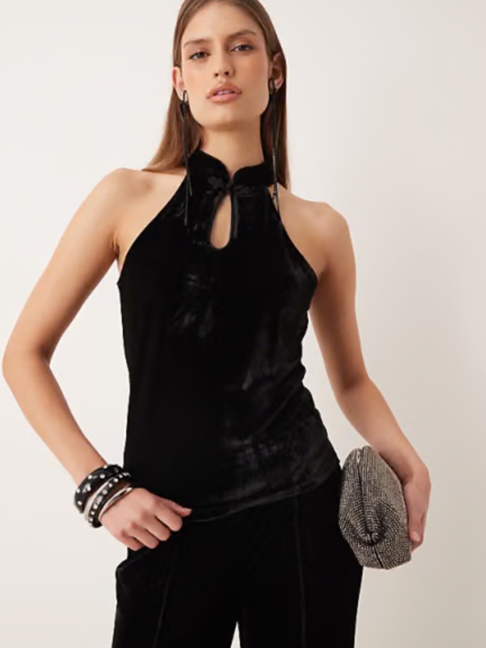NWT Mango velvet halter top with toggle